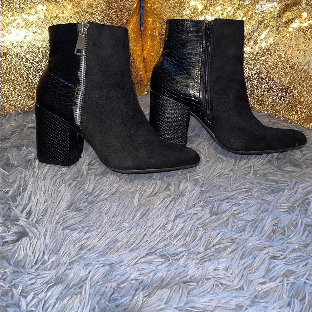 Black Suede/Faux Leather Booties